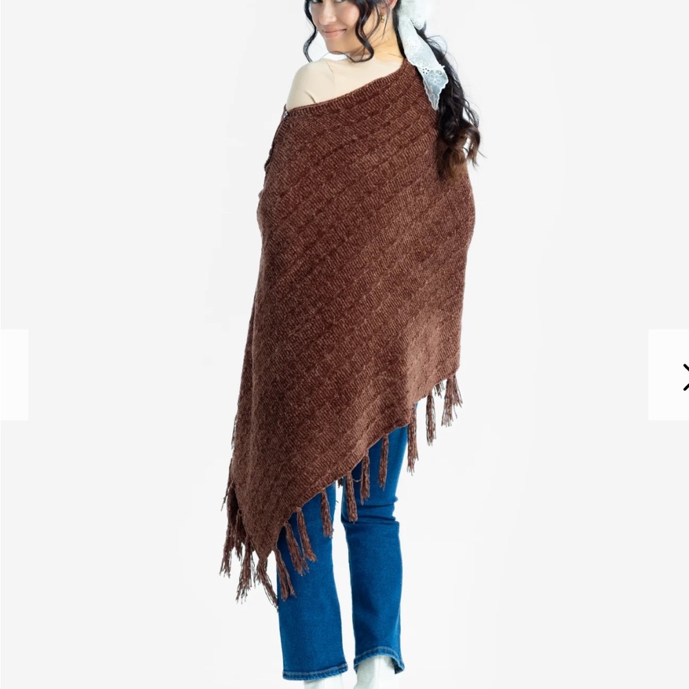 Black Asymmetrical Fringed Poncho Sweater